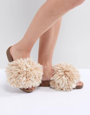 UGG Cindy Beige Shaggy Slides | ASOS