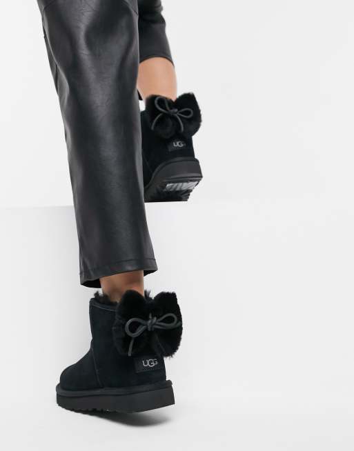 Ugg femme noir store avec noeud