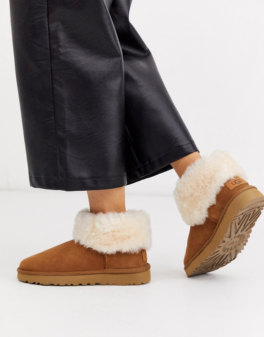 UGG CLASSIC MINI FLUFF ANKLE BOOTS IN CHESTNUT-TAN,1106757