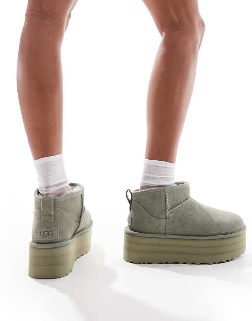 UGG Classic mini platform boots in khaki | ASOS