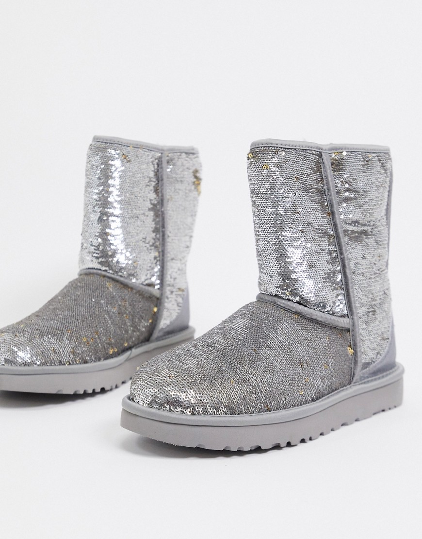 UGG classic short reversible sequin boots in gold