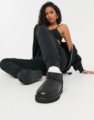 UGG Classic Ultra Mini ankle boots in black leather - ASOS Price Checker