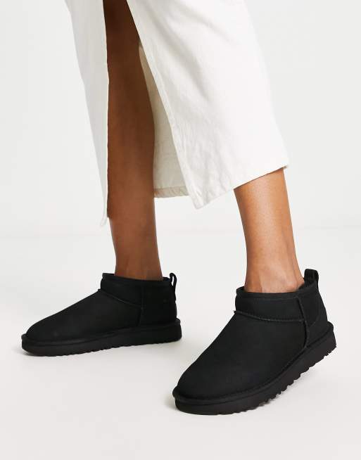 UGG Classic Ultra Mini ankle boots in black in suede | ASOS