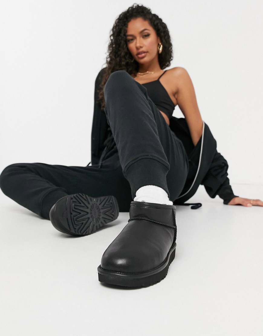 UGG Classic Ultra Mini ankle boots in black leather-Brown