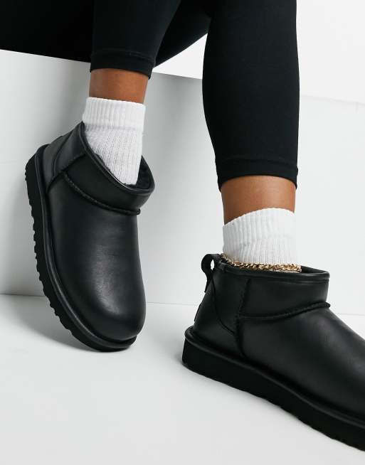 UGG Classic Ultra Mini Leather Ankle Boots - Black