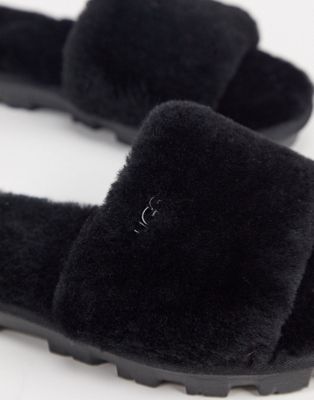 black fluffy ugg slippers