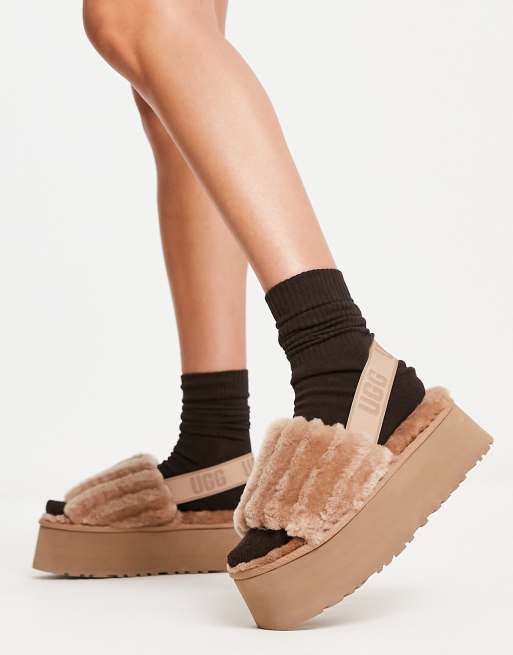 UGG Disco Sherpa corduroy slides in chestnut ASOS