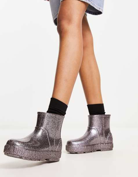 Ugg drizlita glitter wellie boots in silver - view 1