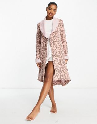 UGG Duffield II double knit fleece robe in pink leopard