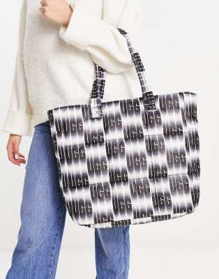 Shop Ugg Ellory Puff Tote Bag In Wavelength Print-black