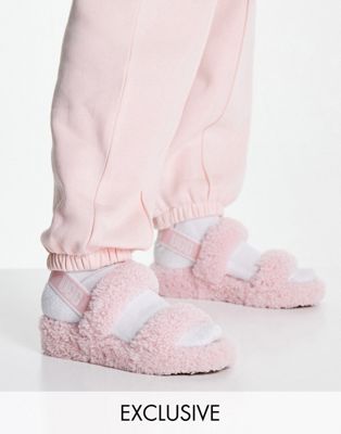 UGG Exclusive Oh Yeah teddy double strap flat sandals in pink cloud