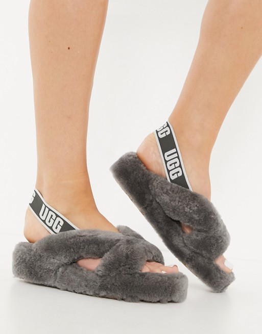 UGG Fab Yeah cross strap slippers in charcoal