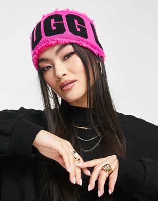 UGG fleece graphic logo headband in neon pink