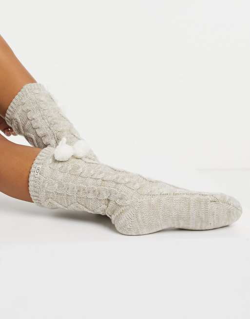 UGG fleece lined socks with pom pom in cream | ASOS