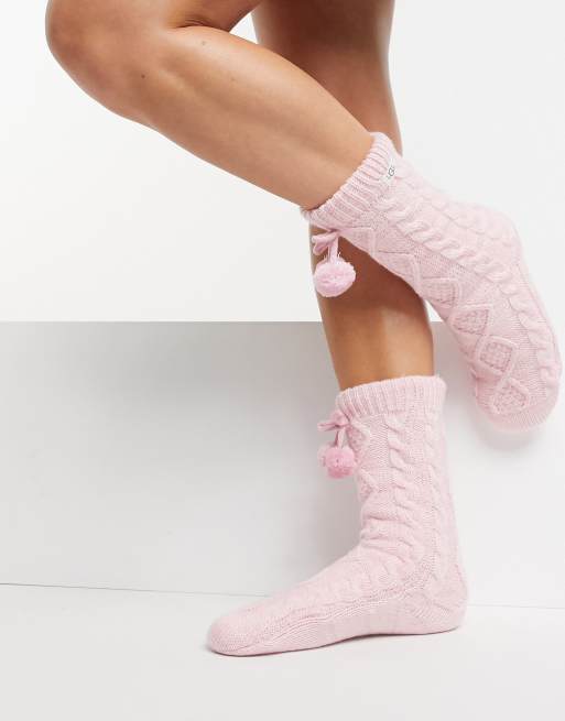 UGG fleece lined socks with pom pom in pink | ASOS