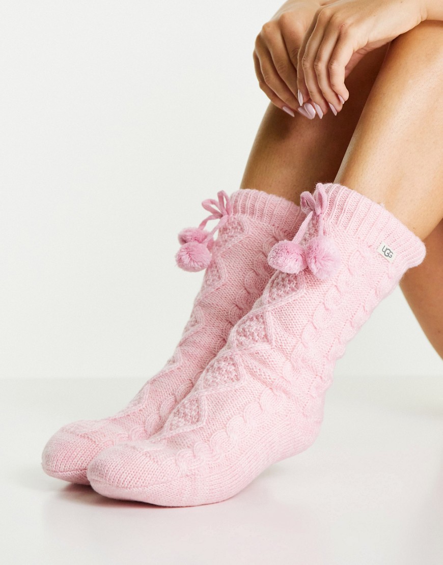 UGG fleece lined socks with pom pom in pink