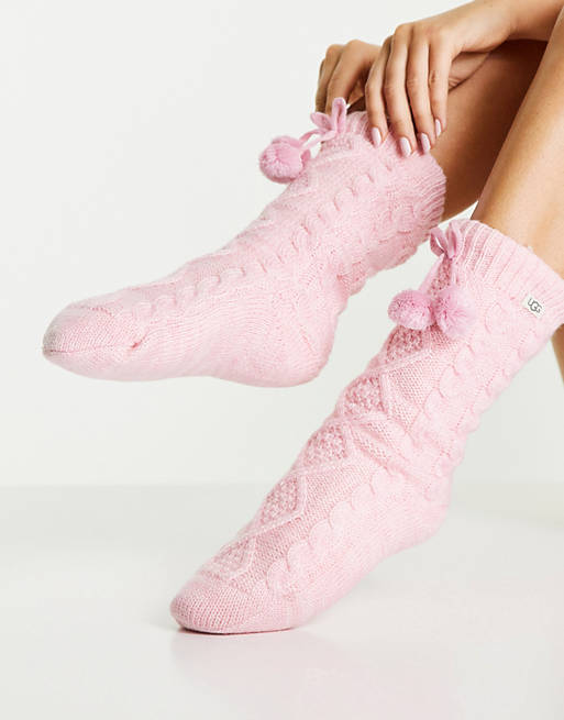 UGG fleece lined socks with pom pom in pink | ASOS