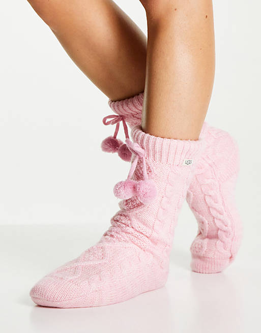 UGG fleece lined socks with pom pom in pink | ASOS
