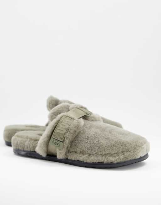 Ugg fluff it sheepskin slippers in olive green ASOS