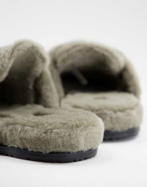 Ugg fluff it sheepskin slippers in olive green | ASOS display picture 1