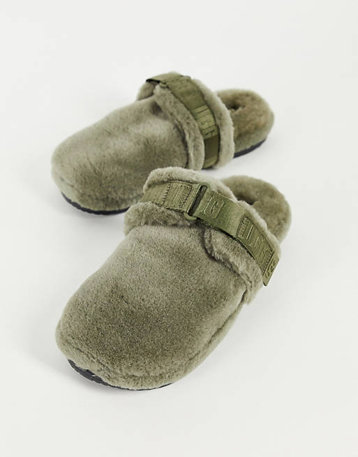Ugg fluff it sheepskin slippers in olive green