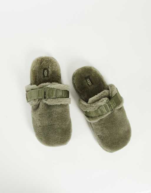 Green sheepskin slippers hot sale