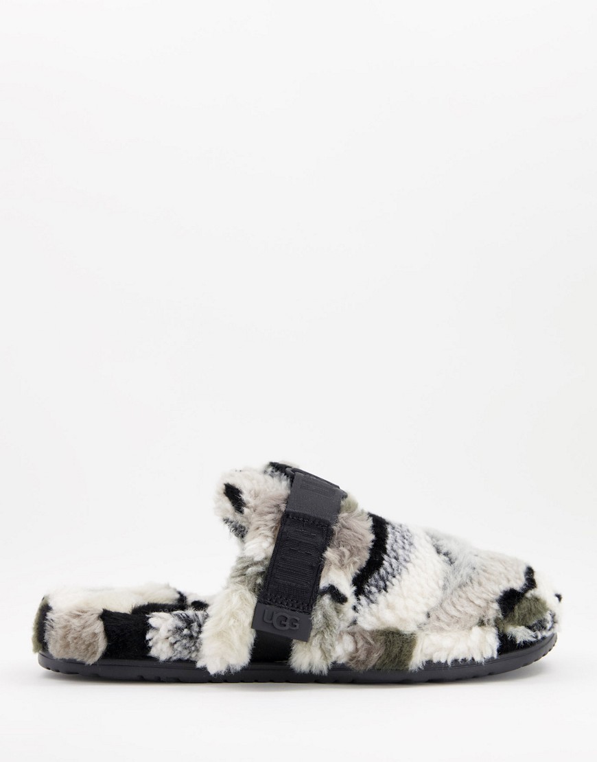 UGG fluff slippers in gray camo-Grey