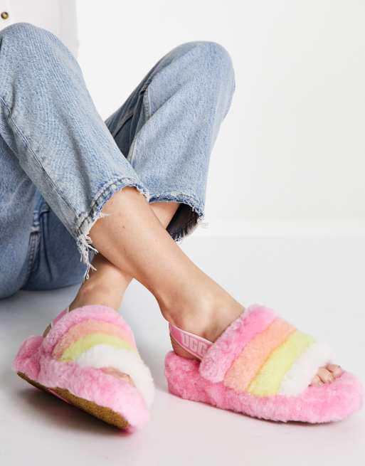 UGG Fluff Yeah flat sandals in sachet pink multi ASOS