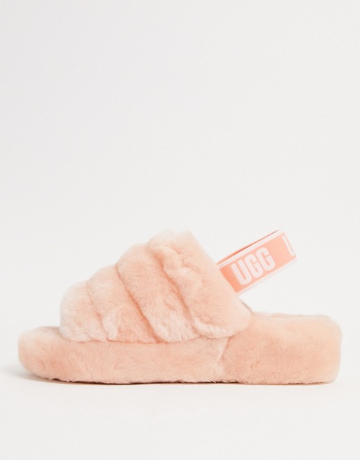 UGG Fluff yeah logo slippers in beverley pink