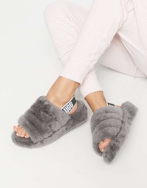 UGG Fluff yeah logo slippers in charcoal