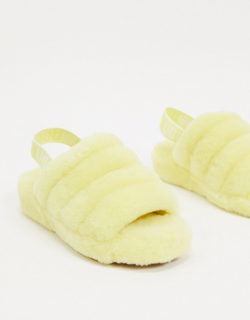 UGG Fluff yeah logo slippers in neon yellow