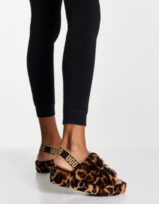 leopard print ugg fluff yeah slippers
