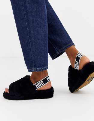 black fluffy ugg slippers