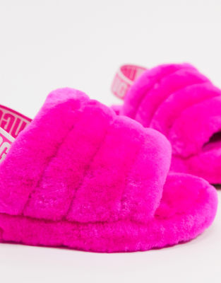 hot pink ugg fluff yeah slide