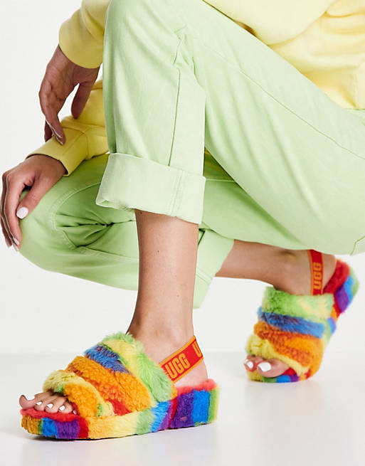 UGG Fluff Yeah Slide slippers in rainbow