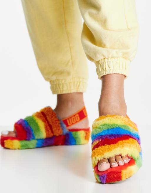 UGG Fluff Yeah slide slippers in rainbow ASOS