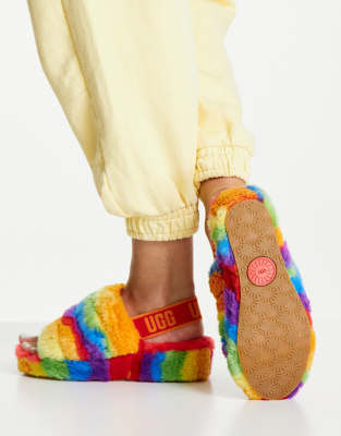 UGG Fluff Yeah slide slippers in rainbow | ASOS