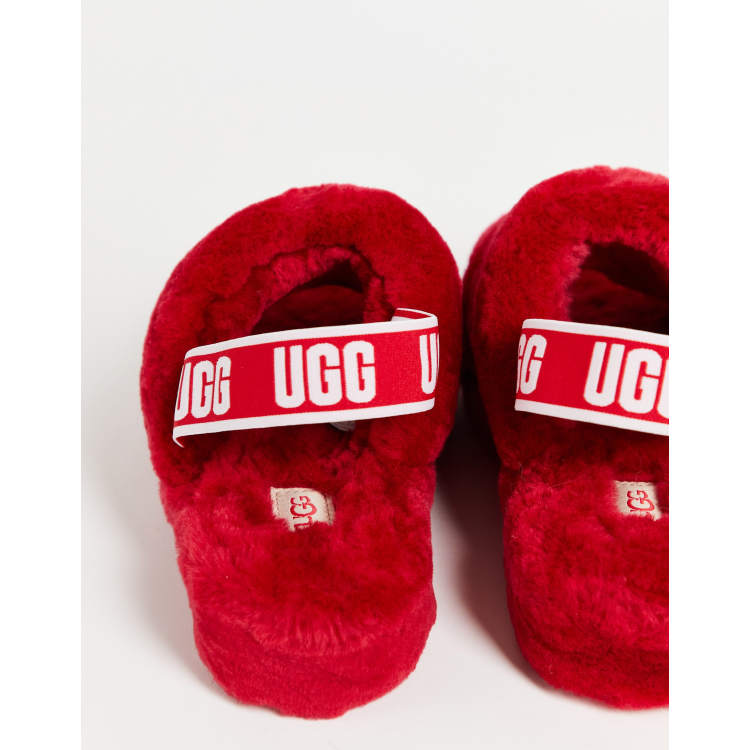 UGG Fluff Yeah Slide slippers in red | ASOS
