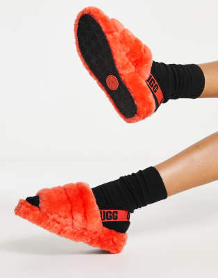 UGG FLUFF YEAH SLIDES IN HAZARD ORANGE