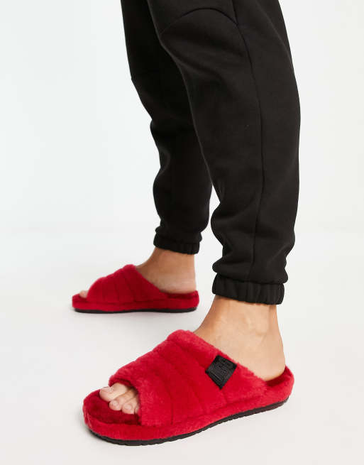 Red fuzzy ugg discount slippers