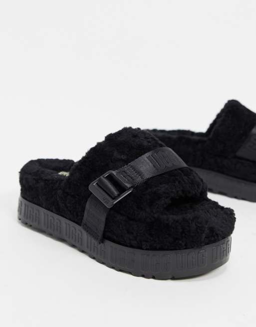 UGG Fluffita flatform slippers in black ASOS