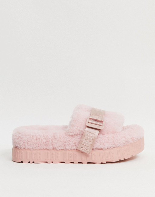 UGG Fluffita fluffy logo slide sandals in pink