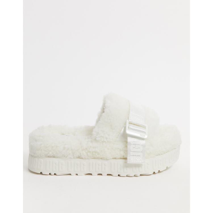 White fluffy ugg discount slides