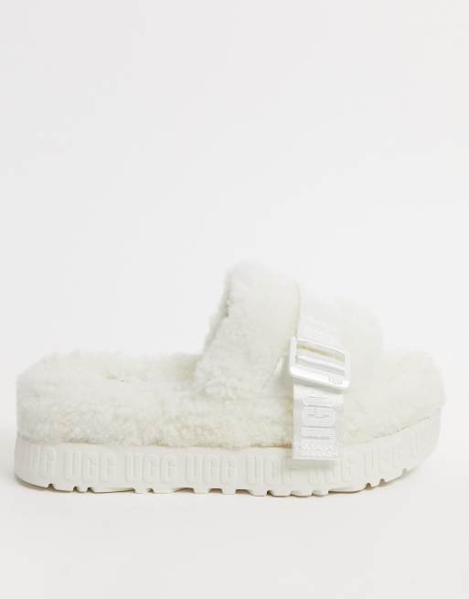 White fluffy shop ugg slides