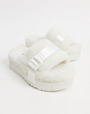 fluffy white sandals