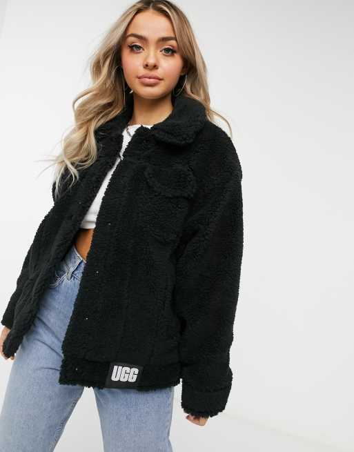 Black teddy trucker jacket hotsell