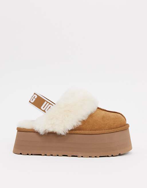 UGG Funkette flatform slide slippers in chestnut | ASOS