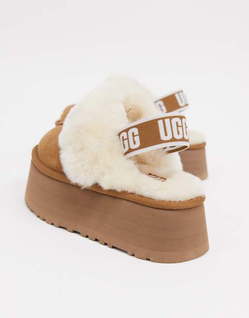 UGG Funkette flatform slide slippers in chestnut