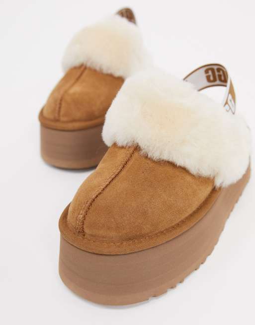 UGG Funkette flatform slide slippers in chestnut