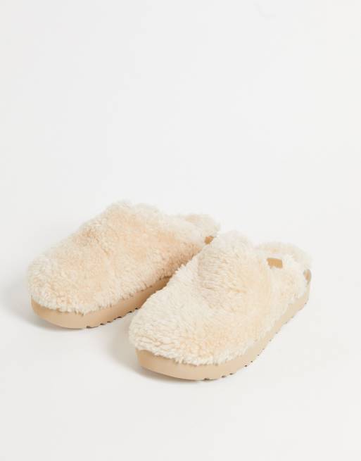 UGG – Fuzz Sugar – Naturfärgade flatform-tofflor - BEIGE